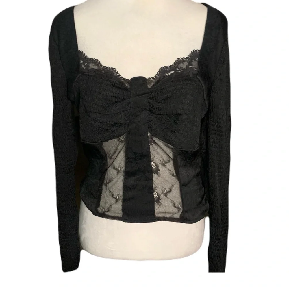 NWT Free People Black Large Long Sleeve Once You Realize Corset Cropped Top